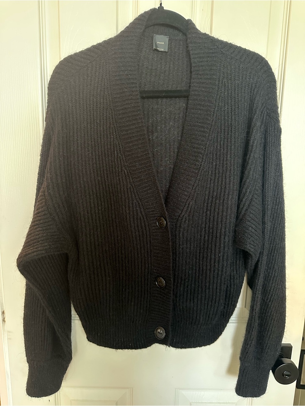 Pinko Black Ribbed V-Neck Button Cardigan - Gassosa Cardigan Costa Size M